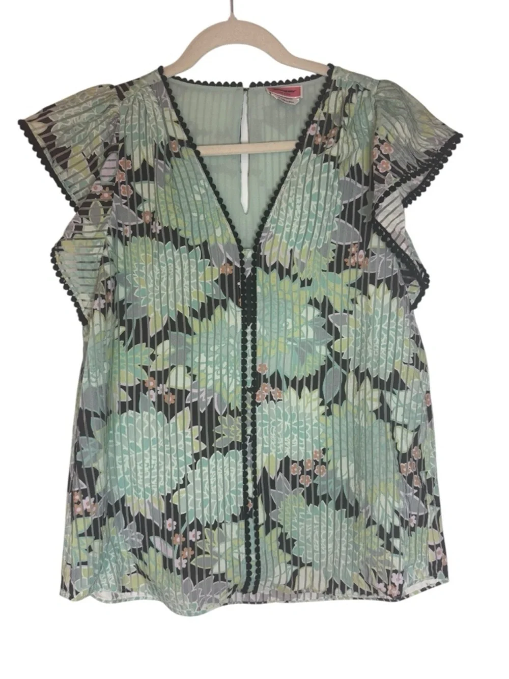 NWOT Kate Spade Dahlia Bloom Burnout Mint Floral Pleated V-Neck Small Top